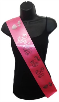 Hot Pink Bride To Be Hen Party Girls Night Satin Ribbon Sash - Silver Hearts