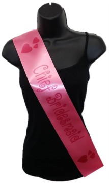 Hot Pink Chief Bridesmaid Hen Party Girls Night Satin Ribbon Sash - Pink Hearts