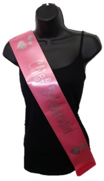 Hot Pink Chief Bridesmaid Hen Party Girls Night Satin Ribbon Sash - Silver Heart