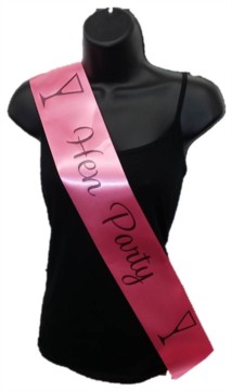 Hot Pink Hen Party Girls Night Satin Ribbon Sash - Black Cocktail Glasses