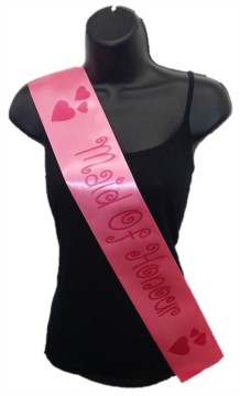 Hot Pink Maid Of Honour Hen Party Girls Night Satin Ribbon Sash - Pink Hearts