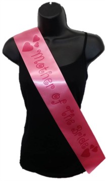 Hot Pink Mother Of Bride Hen Party Girls Night Satin Ribbon Sash - Pink Hearts