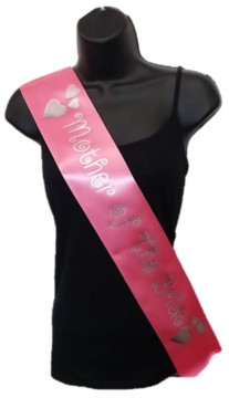 Hot Pink Mother Of Bride Hen Party Girls Night Satin Ribbon Sash - Silver Hearts