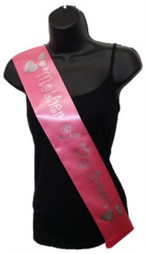 Hot Pink Mother Of Groom Hen Party Girls Night Satin Ribbon Sash - Silver Hearts