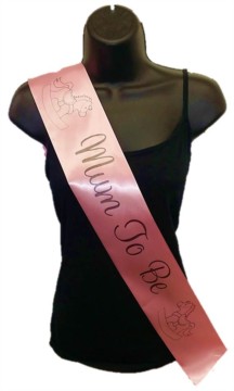 Pale Pink Mum To Be Baby Shower Party Satin Ribbon Sash - Black Rocking Horse