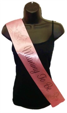 Pale Pink Mummy To Be Baby Shower Party Satin Ribbon Sash - Black Rocking Horse