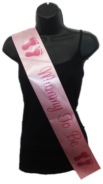 Pale Pink Mummy To Be Baby Shower Party Satin Ribbon Sash - Pink Baby Feet