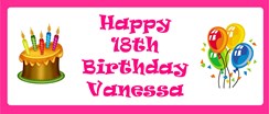 Personalised Landscape Party Banner - Pink Cake & Balloon - Add Your Own Message