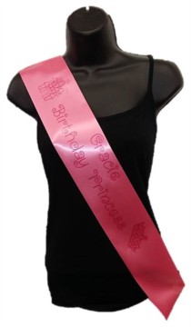 Hot Pink Personalised Birthday Princess Party Satin Ribbon Sash - Pink Castle
