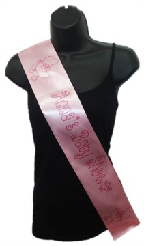 Pale Pink Personalised Baby Shower Party Satin Ribbon Sash - Pink Baby Pram