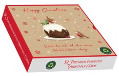 Box Of 12 Scenic Premium Inserted Christmas Cards - Robins & Xmas Pudding