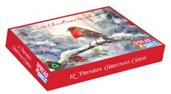 Box of 12 Large Christmas Cards - Robin on Holly Branch in Snow with Red Foil