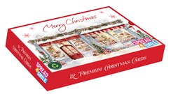 Box of 12 Large Christmas Cards - Festive Village Shop with Red Foil