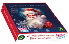 Box Of 12 Scenic Premium Inserted Christmas Cards - Santa Claus & Snowflakes