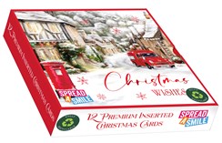 Box Of 12 Scenic Premium Inserted Christmas Cards - Village Post Box Red Foil