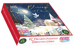 Box Of 12 Religious Premium Inserted Christmas Cards - Church & Dove at Night