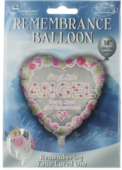 Loving Memory 18" Foil Remembrance Balloon not inflated- Little Angel Pink Heart