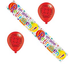 Retirement Party Pack - Foil Banner and Multicoloured Latex Balloons