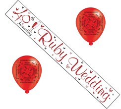 Ruby 40th Wedding Anniversary Party Pack - 40th Anniversary Banner & Balloons