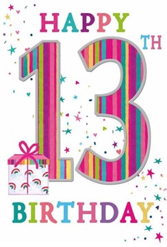 Teenager 13th Birthday Card - Multicoloured Writing Numbers and Foil 7.5x5.25" Teenager 13th Birthday Card - Multicoloured Writing Numbers and Foil 7.5x5.25"