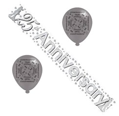 Silver 25th Wedding Anniversary Party Pack - Foil Banner and Silver Balloons