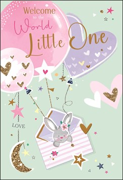 Birth of Baby Girl Card - Welcome to the World Little One Pink Balloons 7.5x5.25