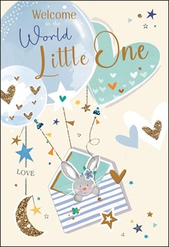Birth of Baby Boy Card - Welcome to the World Little One Blue Balloons 7.5x5.25" Birth of Baby Boy Card - Welcome to the World Little One Blue Balloons 7.5x5.25"