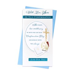 Son Confirmation Day Card - Holy Bible Cross and Blue Foil 9" x 4.75"