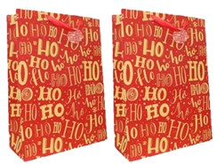 Set of 2 Super Jumbo Christmas Gift Bags Santa Sacks 29x19" Red with Brown Ho Ho