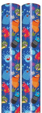 3m Children's Birthday Gift Wrapping Paper Roll 2x3m - Blue with Alien Monsters