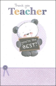 Thank You Teacher Greetings Card - Panda & You're The Best Sign 8.25" x 5.25"