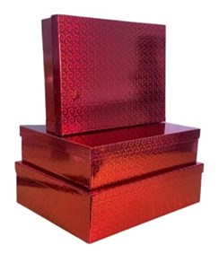 Set Of 3 Christmas Holographic Nested Shirt Gift Boxes - Metallic Red Swirls