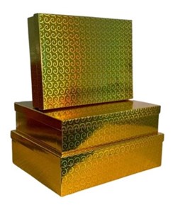 Set Of 3 Christmas Holographic Nested Shirt Gift Boxes Metallic Gold Swirls
