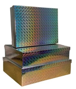 Set Of 3 Christmas Holographic Nested Shirt Gift Boxes - Metallic Silver Swirls