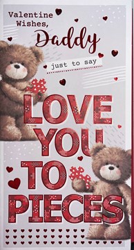Daddy Valentine's Day Card - Brown Bears Jewel Hearts Red Foil 9x4.75"