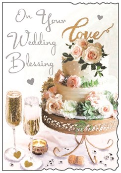 Jonny Javelin Wedding Blessing Card Champagne Glasses Cake 9x6.25"