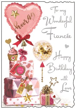 Jonny Javelin Fiancée Birthday Card - Pink Presents Balloons & Foil 9x6.25" Jonny Javelin Fiancée Birthday Card - Pink Presents Balloons & Foil 9x6.25"