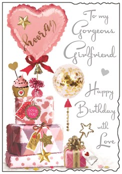 Jonny Javelin Girlfriend Birthday Card - Pink Presents Balloons & Foil 9x6.25"