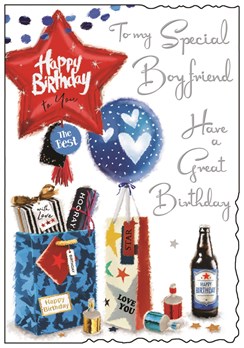 Jonny Javelin Boyfriend Birthday Card - Beer Presents Balloons & Foil 9x6.25"