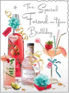Jonny Javelin Special Friend Birthday Card - Pink Gin Cocktail Foil 7.25x5.5"