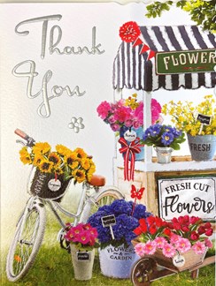 Jonny Javelin Thank You Card Flower Cart with Glitter & Foil 7.25x5.5"