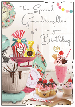 Jonny Javelin Granddaughter Birthday Card - Cupcakes & Milkshake 9x6.25"