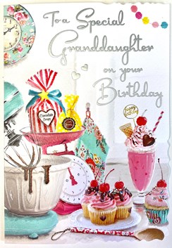 Jonny Javelin Granddaughter Birthday Card - Cupcakes & Milkshake 9x6.25"