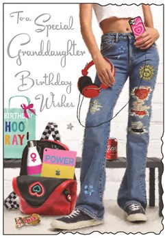 Jonny Javelin Granddaughter Birthday Card - Teenager Rucksack & Phone 9x6.25"