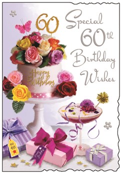 Jonny Javelin 60th Birthday Card - Age 60 Floral Cake Cocktail & Foil 9"x6.25"