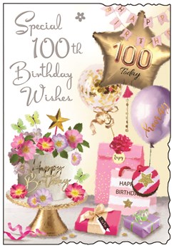 Jonny Javelin Age 100 Birthday Card - 100th Birthday Floral Cake Balloons 9x6.25 Jonny Javelin Age 100 Birthday Card - 100th Birthday Floral Cake Balloons 9x6.25