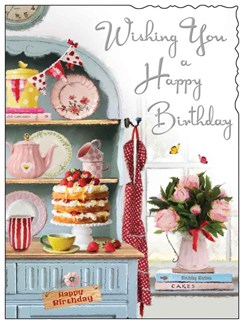 Jonny Javelin Female Birthday Card - Strawberry Cake on Dresser Foil 7.75x5.25" Jonny Javelin Female Birthday Card - Strawberry Cake on Dresser Foil 7.75x5.25"