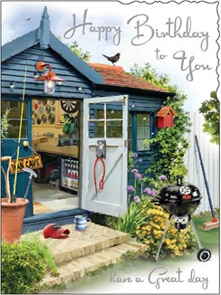 Jonny Javelin Open Male Birthday Card - Man Cave Shed Silver Foil 7.75"x5.5"