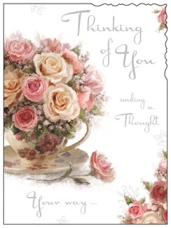 Jonny Javelin Thinking of You Card - Flowers in Teacup 7.25" x 5.5"