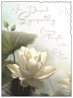 Jonny Javelin In Sympathy Greetings Card - Water Lily and Silver Foil 7.5"x5.25"